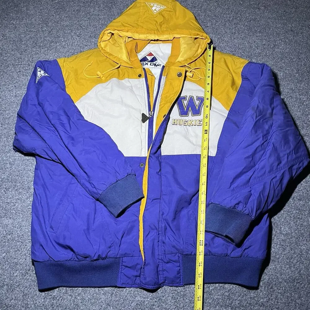 Vintage 90s Washington Huskies Jacket Mens XL Apex One Hooded Logo Full Zip